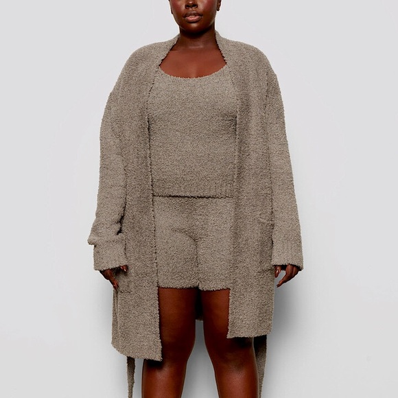SKIMS Cozy Knit Short Short Robe Smoke Grey Size L/XL - Picture 8 of 10